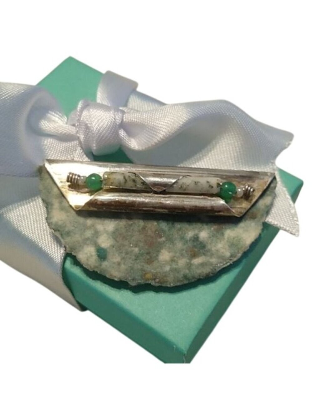 Vintage Signed Submarine Paperworks Mixed Media + Sterling Silver Beaded Brooch